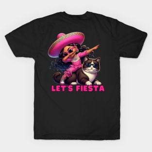 Let's Fiesta Dabbing girl Dancer on Cat's Back Happy Cinco de Mayo  wearing sunglasses T-Shirt